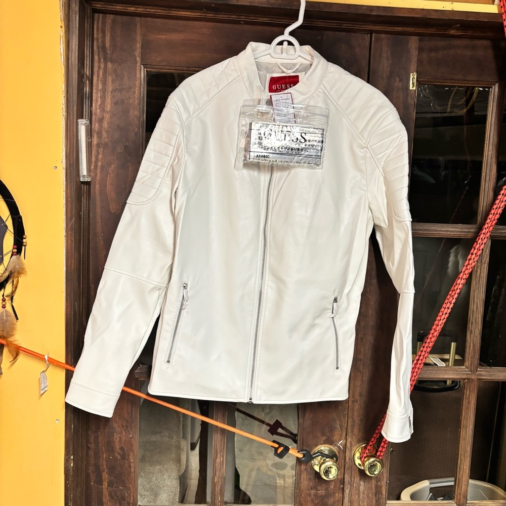 Guess Men's Cream Leather Jacket